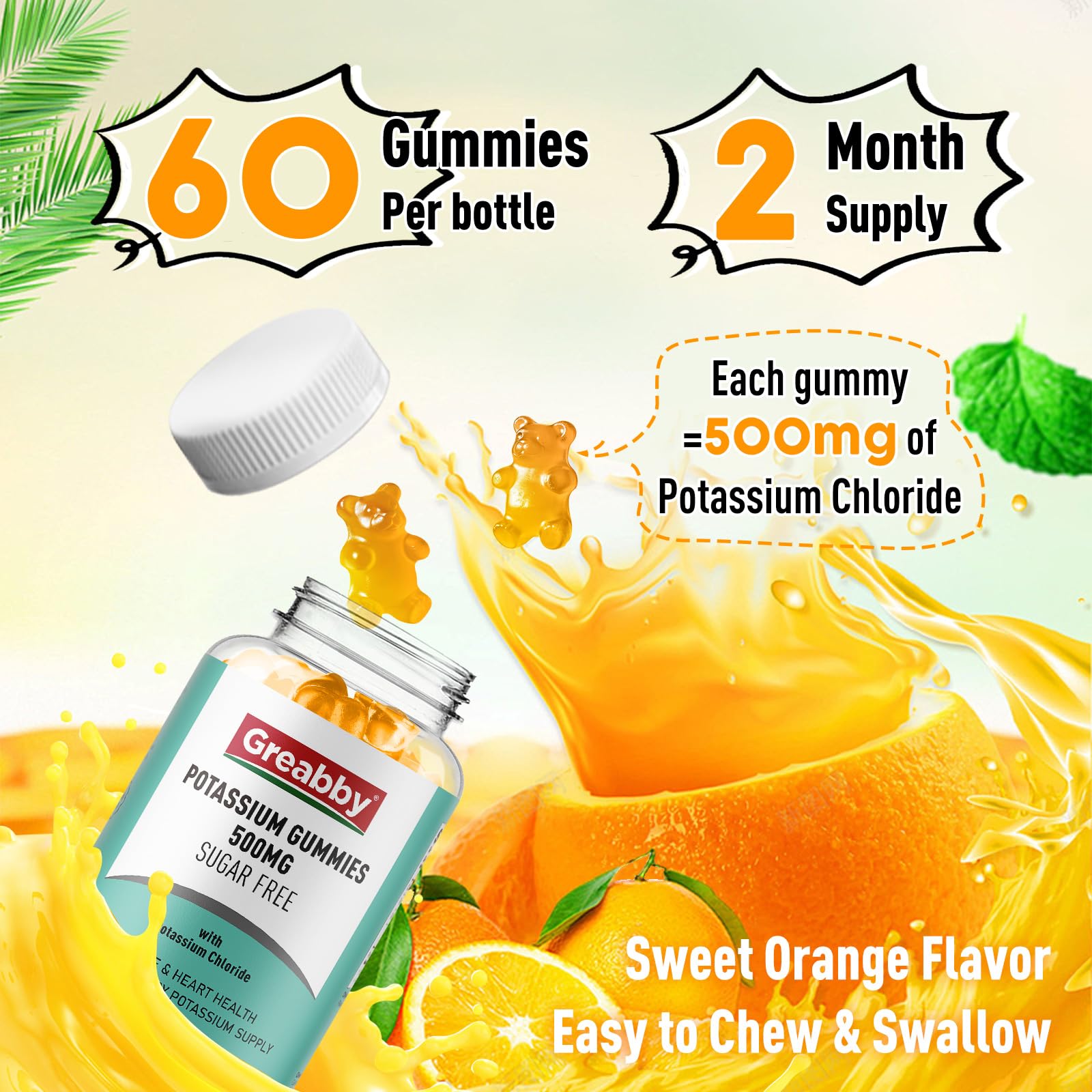 GREABBY Potassium Gummies bottle with 60 gummies