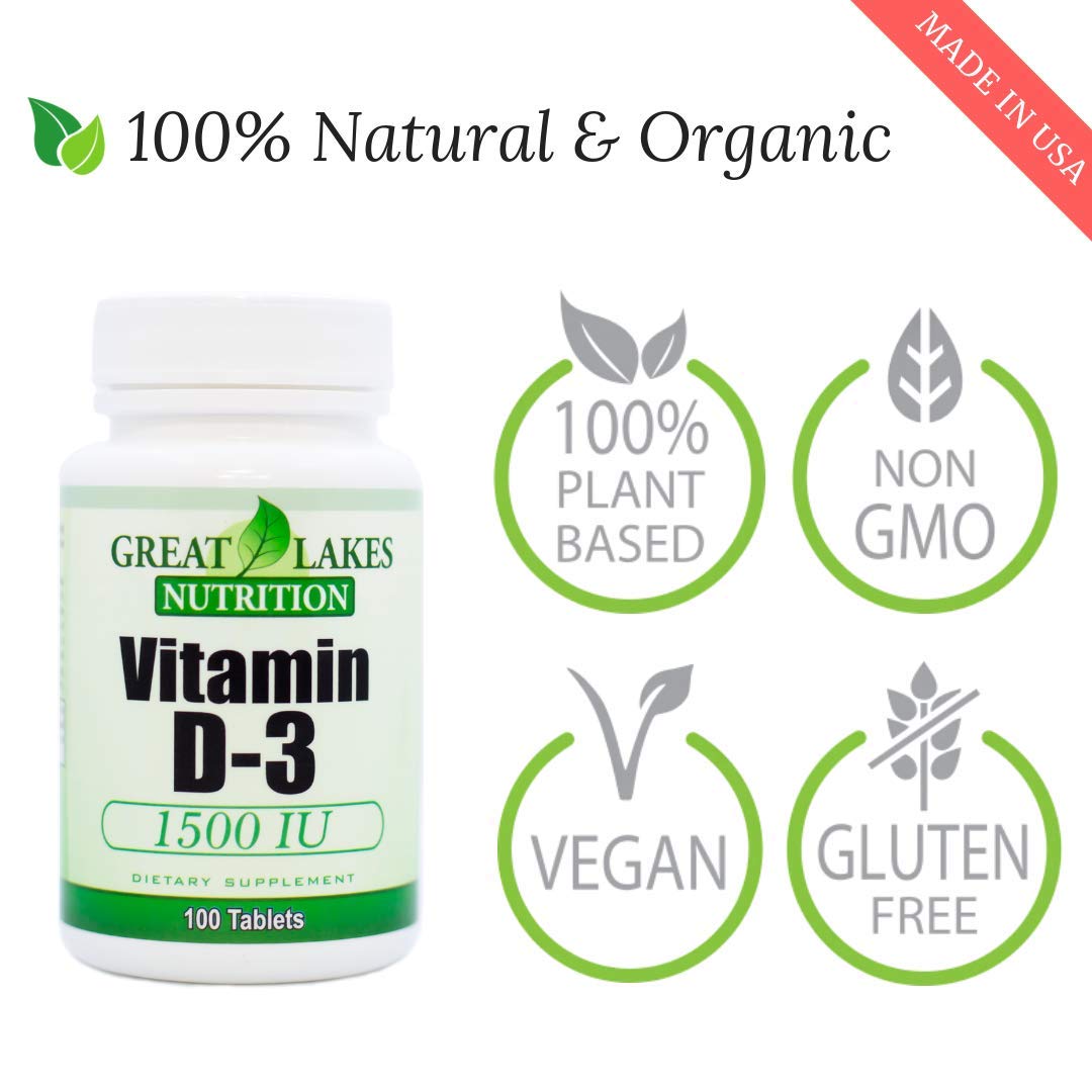 Great Lakes Nutrition Vitamin D3 68g supplement back view with ingredients