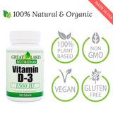 Great Lakes Nutrition Vitamin D3 68g supplement back view with ingredients