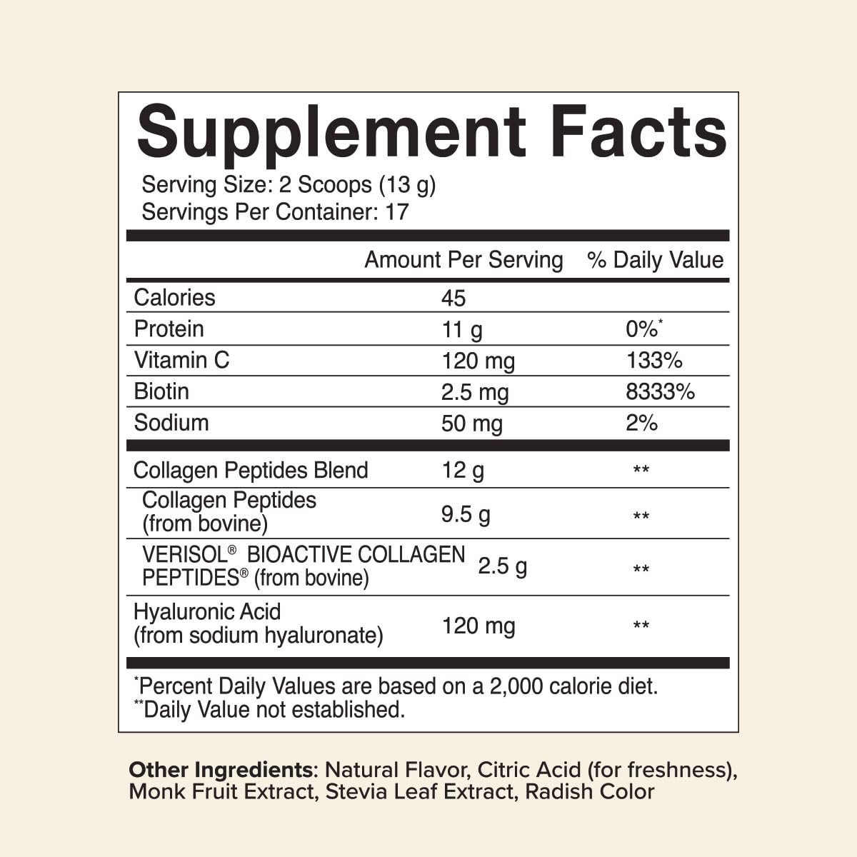 Great Lakes Wellness Collagen Peptides Powder 227g nutritional information
