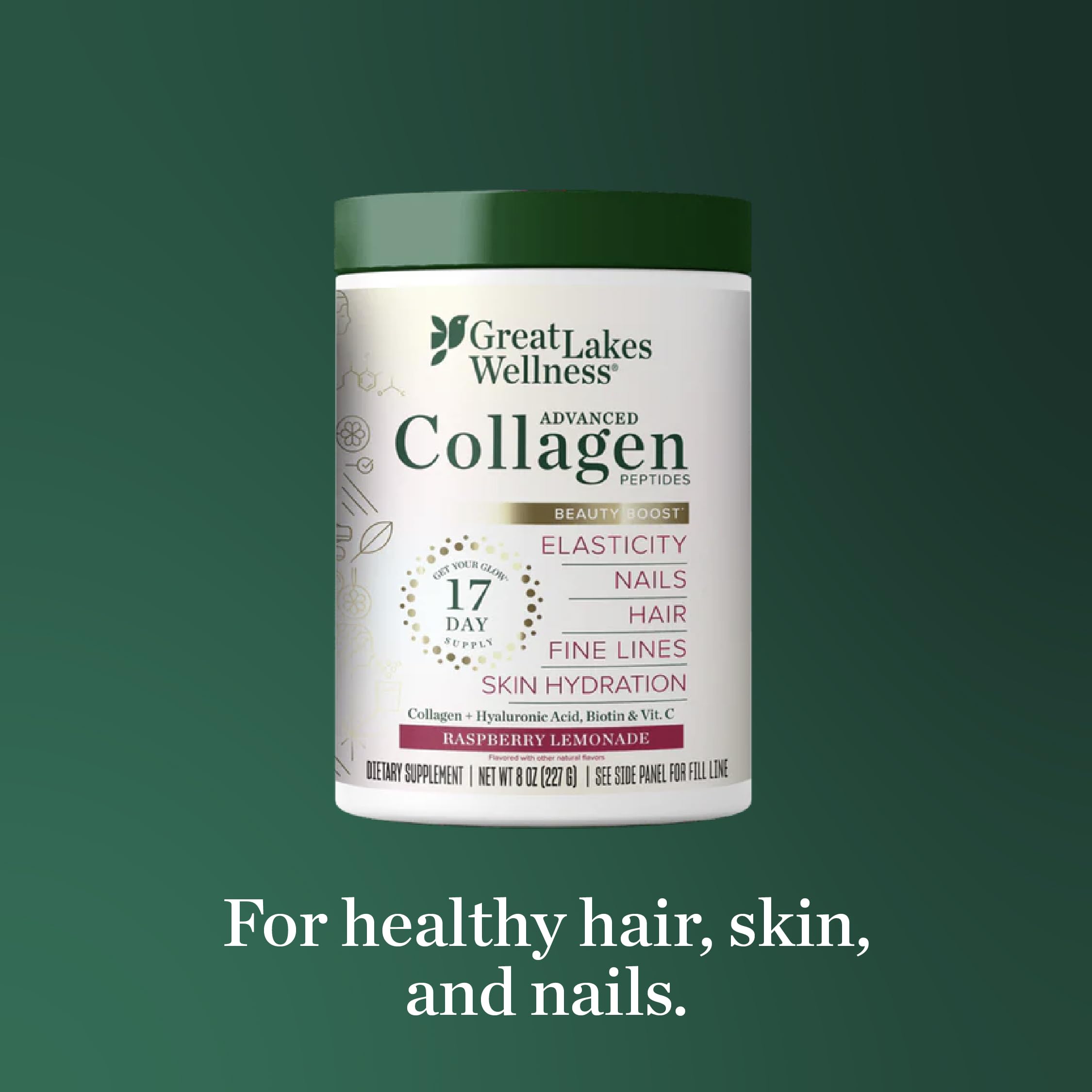 Great Lakes Wellness Collagen Peptides Powder 227g scoop