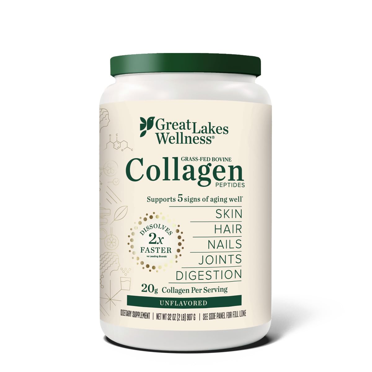 Great Lakes Wellness Collagen Peptides Powder 907g front view