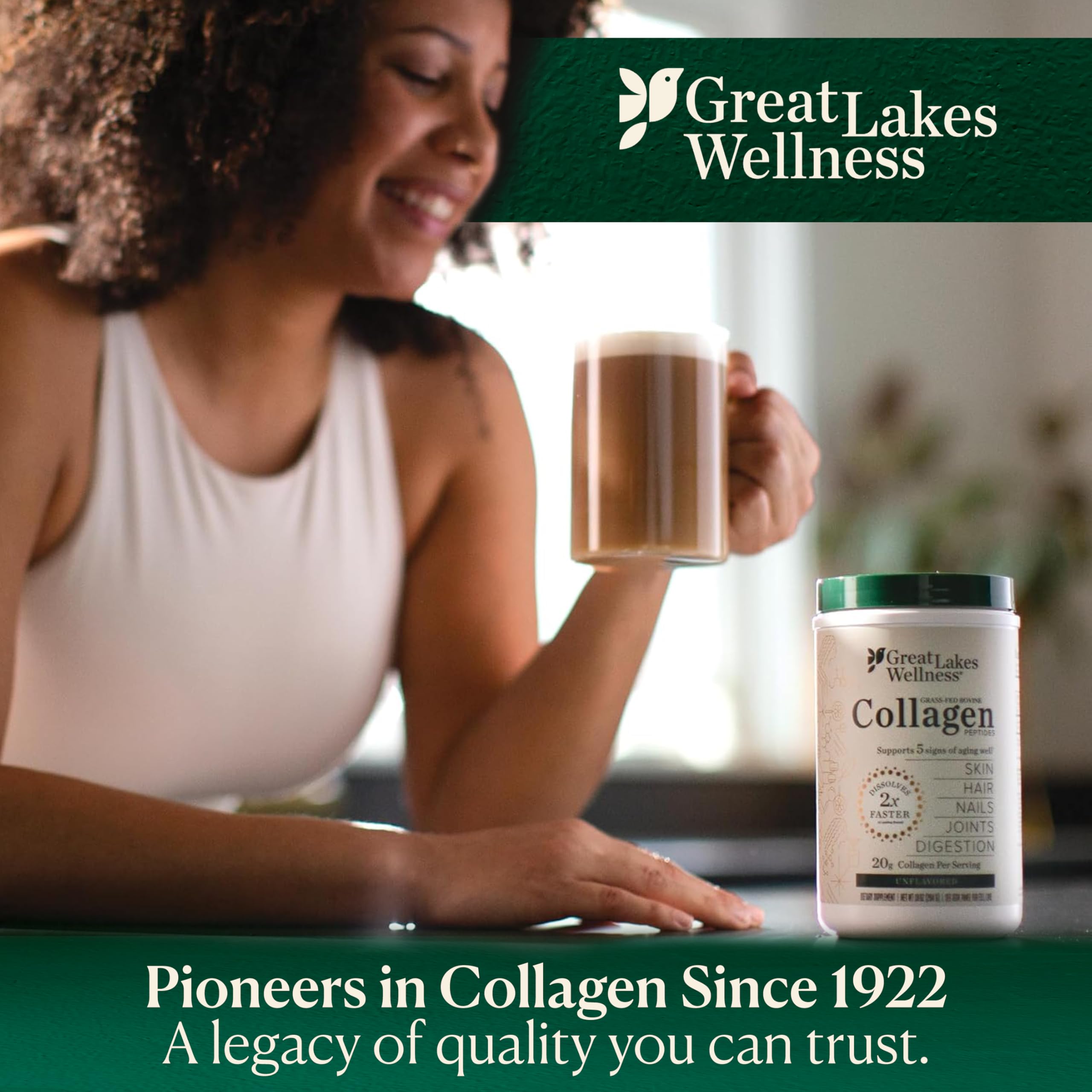 Great Lakes Wellness Collagen Powder 454g close-up of powder