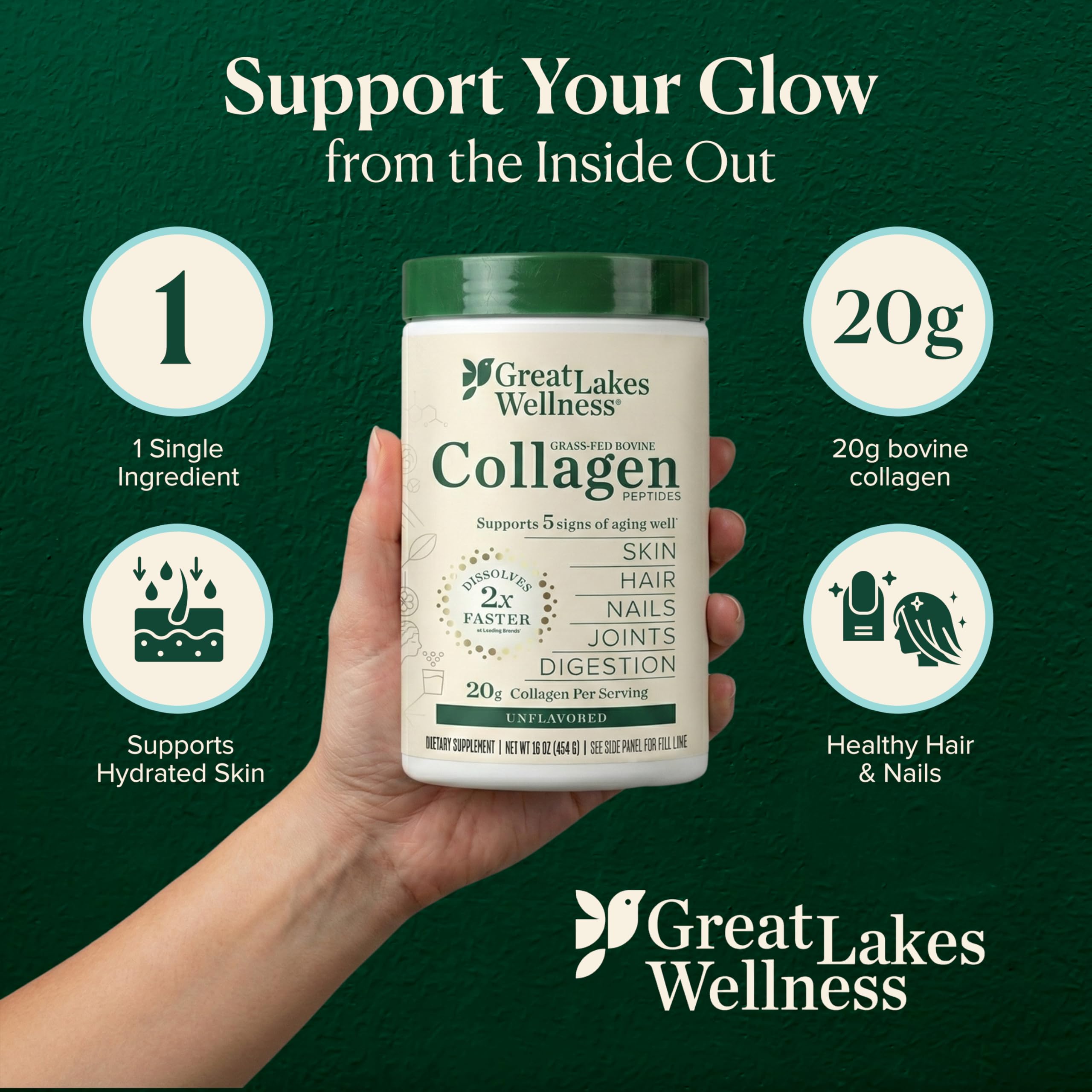 Great Lakes Wellness Collagen Powder 454g in a bowl