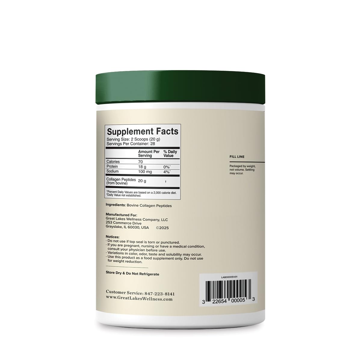 Great Lakes Wellness Collagen Powder in a kitchen setting