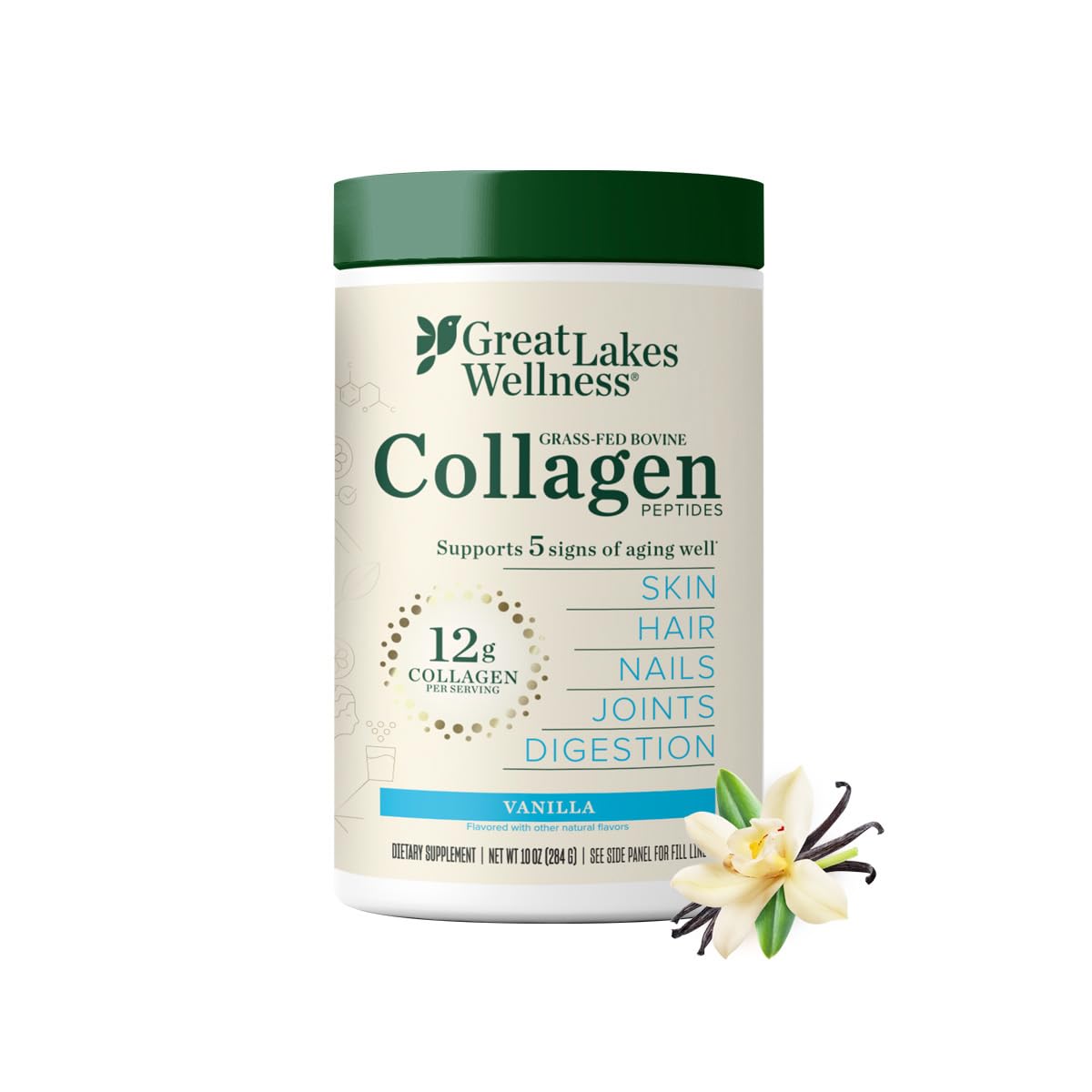 Great Lakes Wellness Flavoured Collagen Peptides Powder front view
