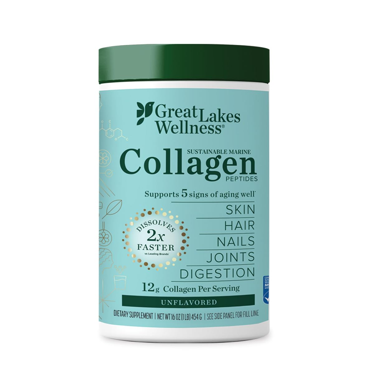 Great Lakes Wellness Marine Collagen Powder 454g front view