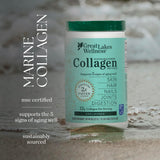 Great Lakes Wellness Marine Collagen Powder in a glass of water