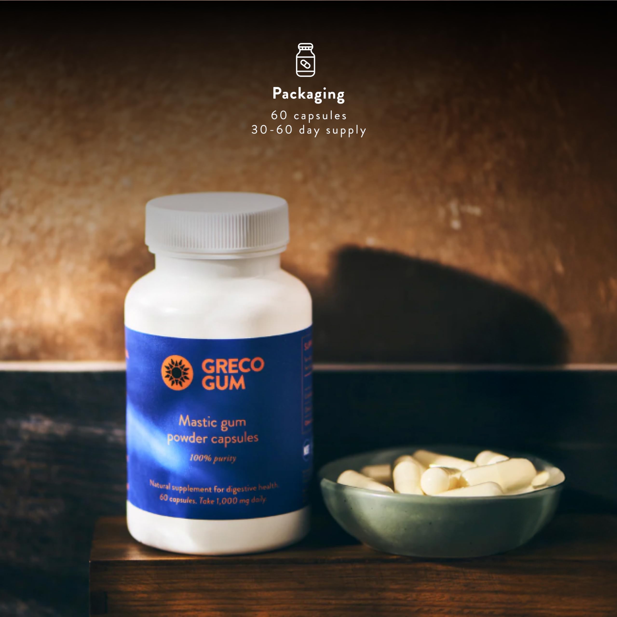 Greco Gum Mastic Gum Capsules 500mg label close-up