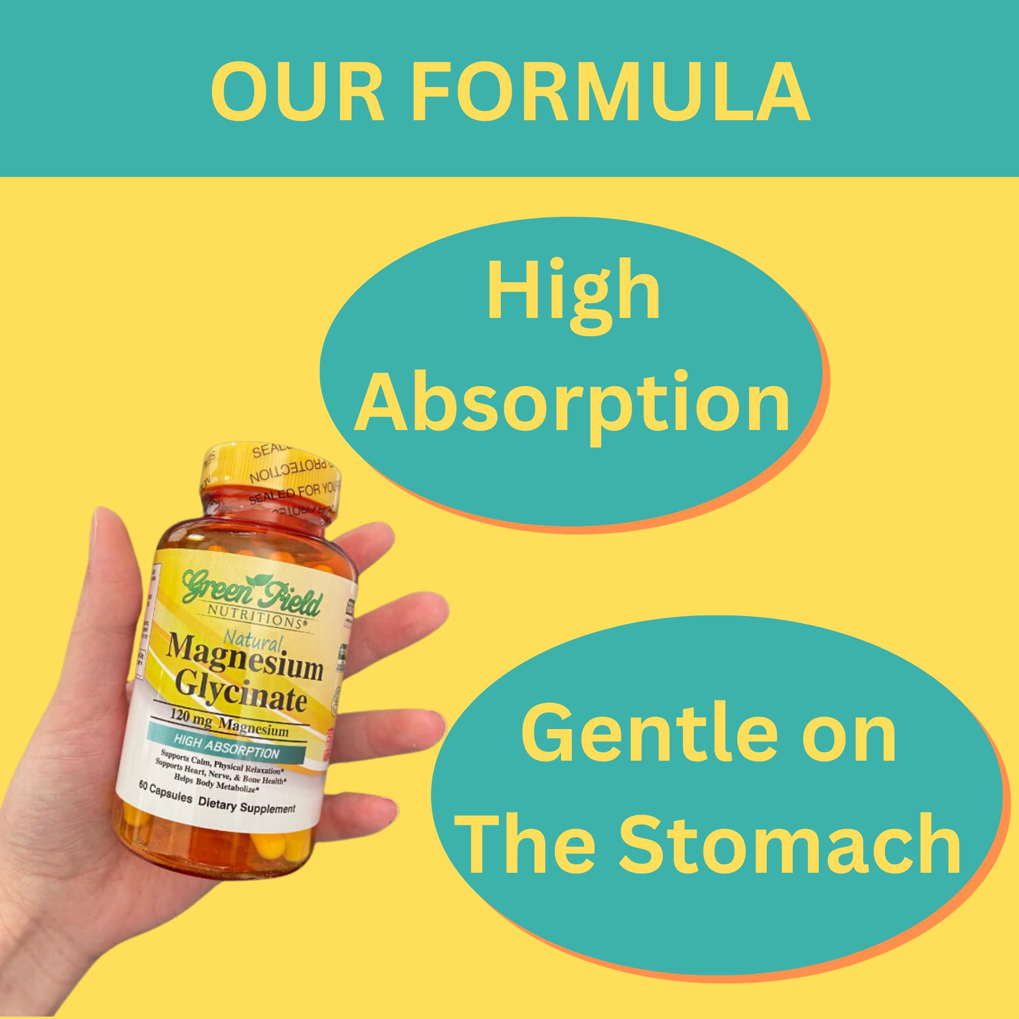 GREEN FIELD NUTRITIONS Halal Magnesium Glycinate Capsules packaging