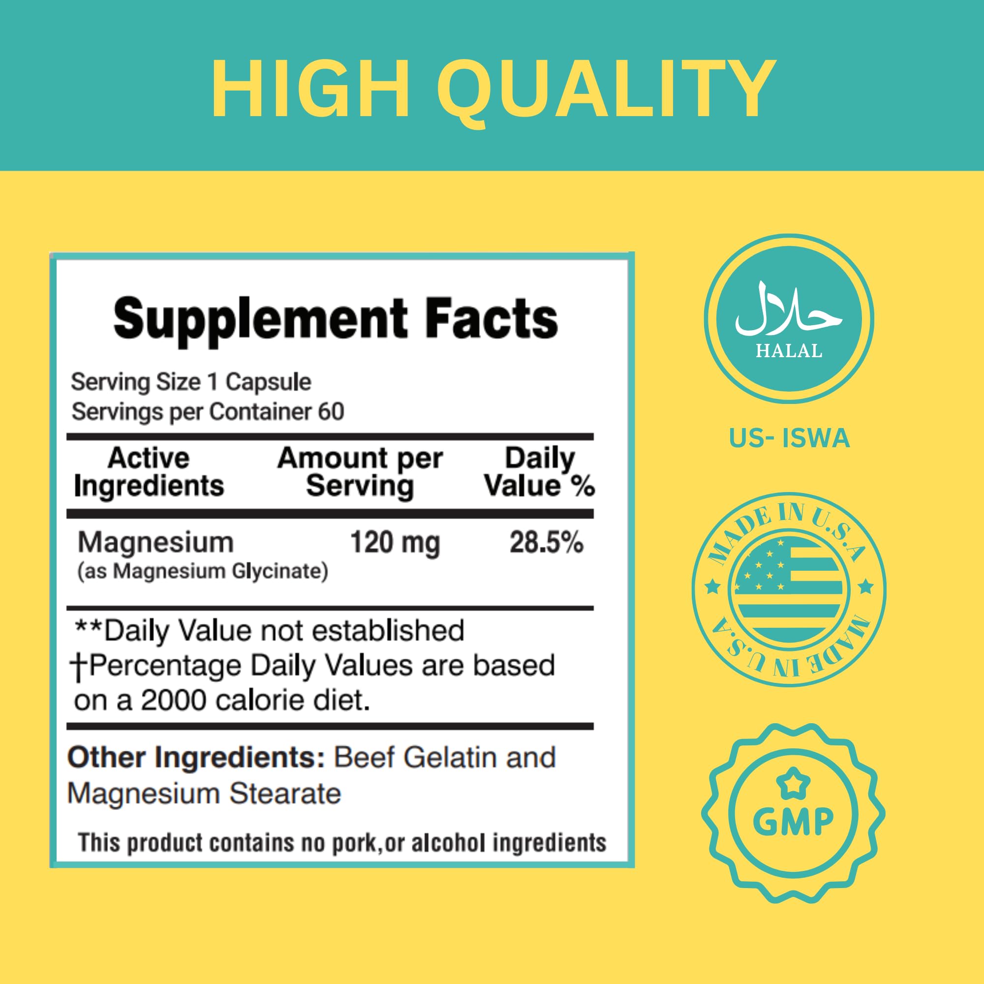 GREEN FIELD NUTRITIONS Halal Magnesium Glycinate Capsules with measuring spoon