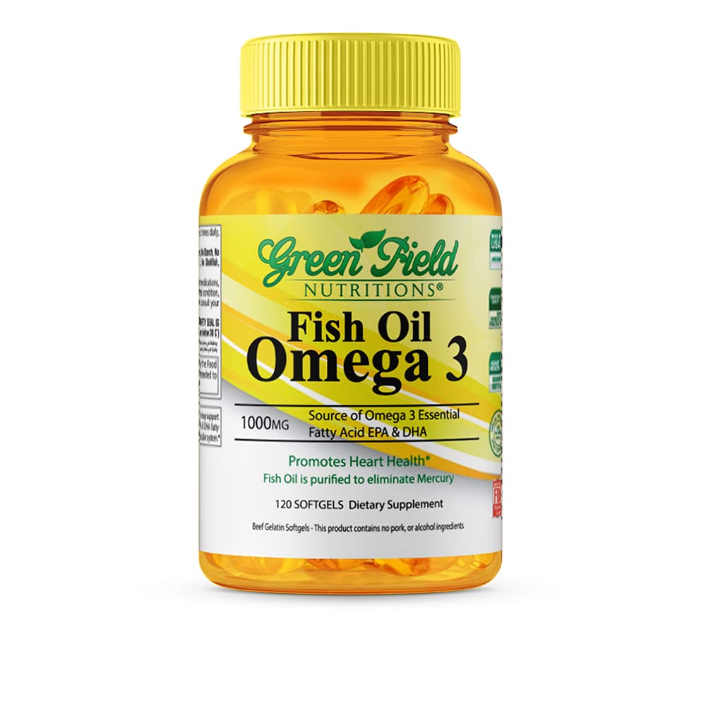 GREEN FIELD NUTRITIONS Halal Omega-3 Fish Oil 600mg softgels front view
