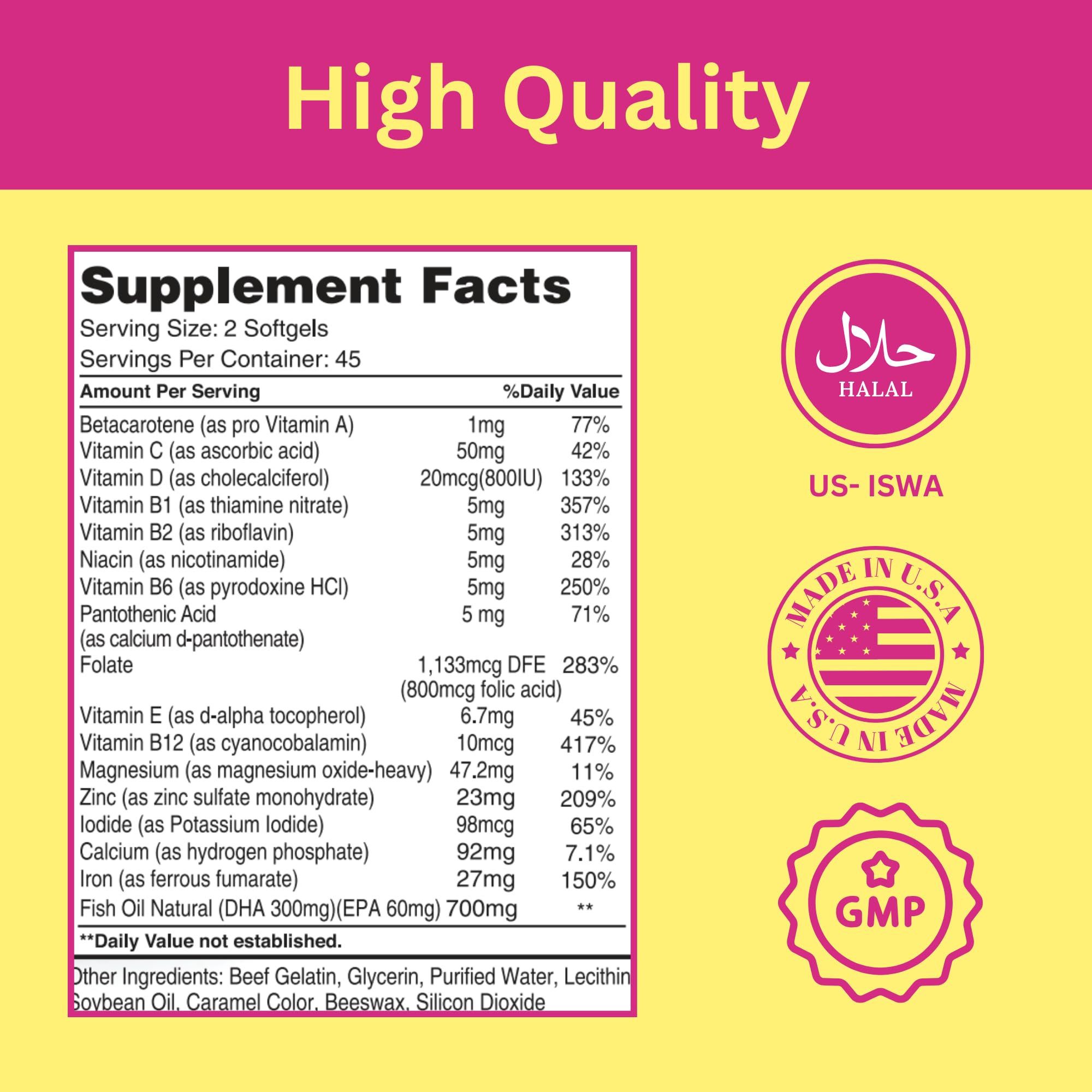GREEN FIELD NUTRITIONS Halal Prenatal Vitamins softgels in hand