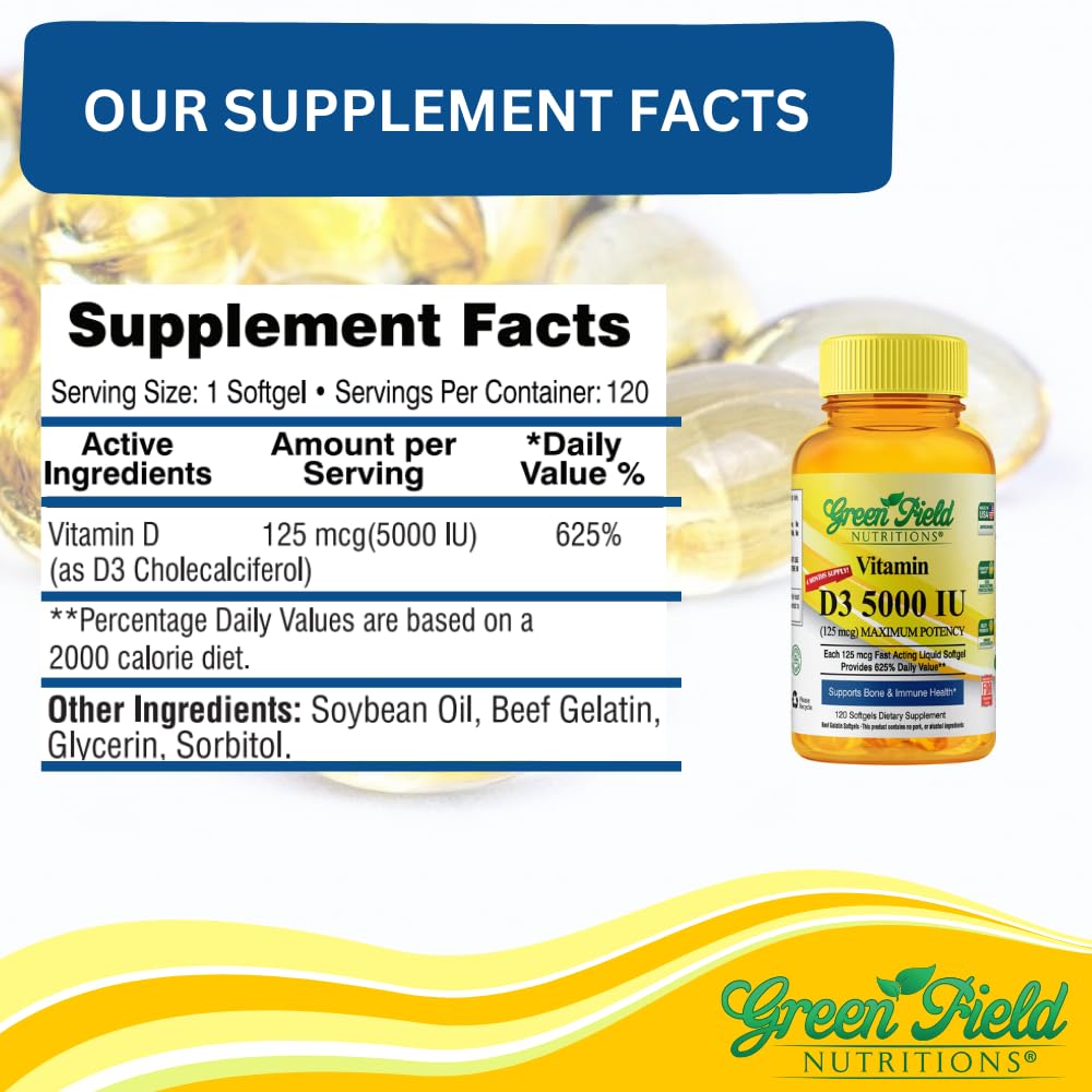 GREEN FIELD NUTRITIONS Vitamin D3 5000 IU Halal Softgels lifestyle image
