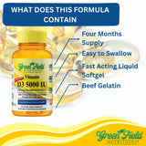 GREEN FIELD NUTRITIONS Vitamin D3 5000 IU Halal Softgels nutritional information