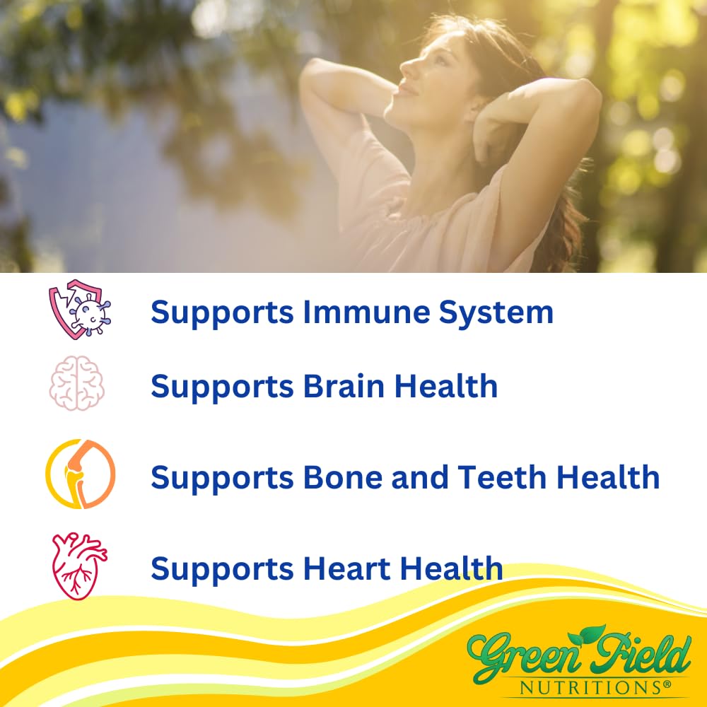 GREEN FIELD NUTRITIONS Vitamin D3 softgels bottle side view