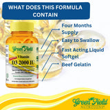 GREEN FIELD NUTRITIONS Vitamin D3 softgels on a wooden table