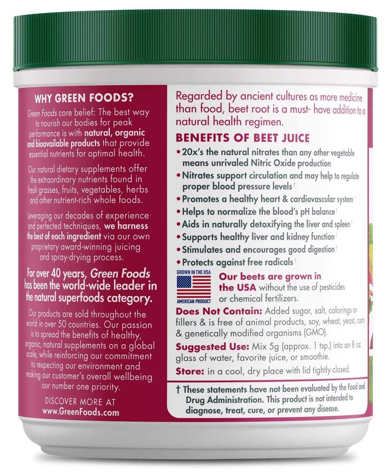 Green Foods Beet Essence 200g side view