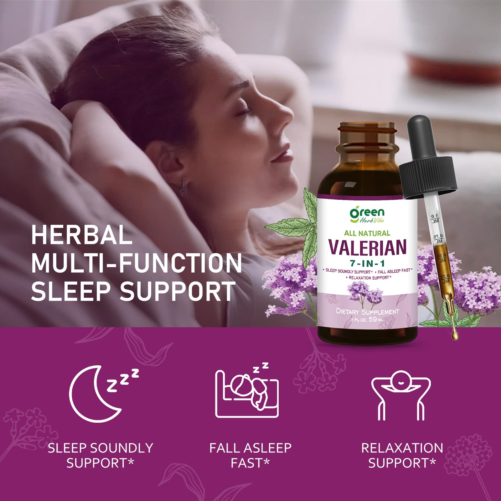 green Herb Vibe Herbal Sleep Drops 235g bottle side view