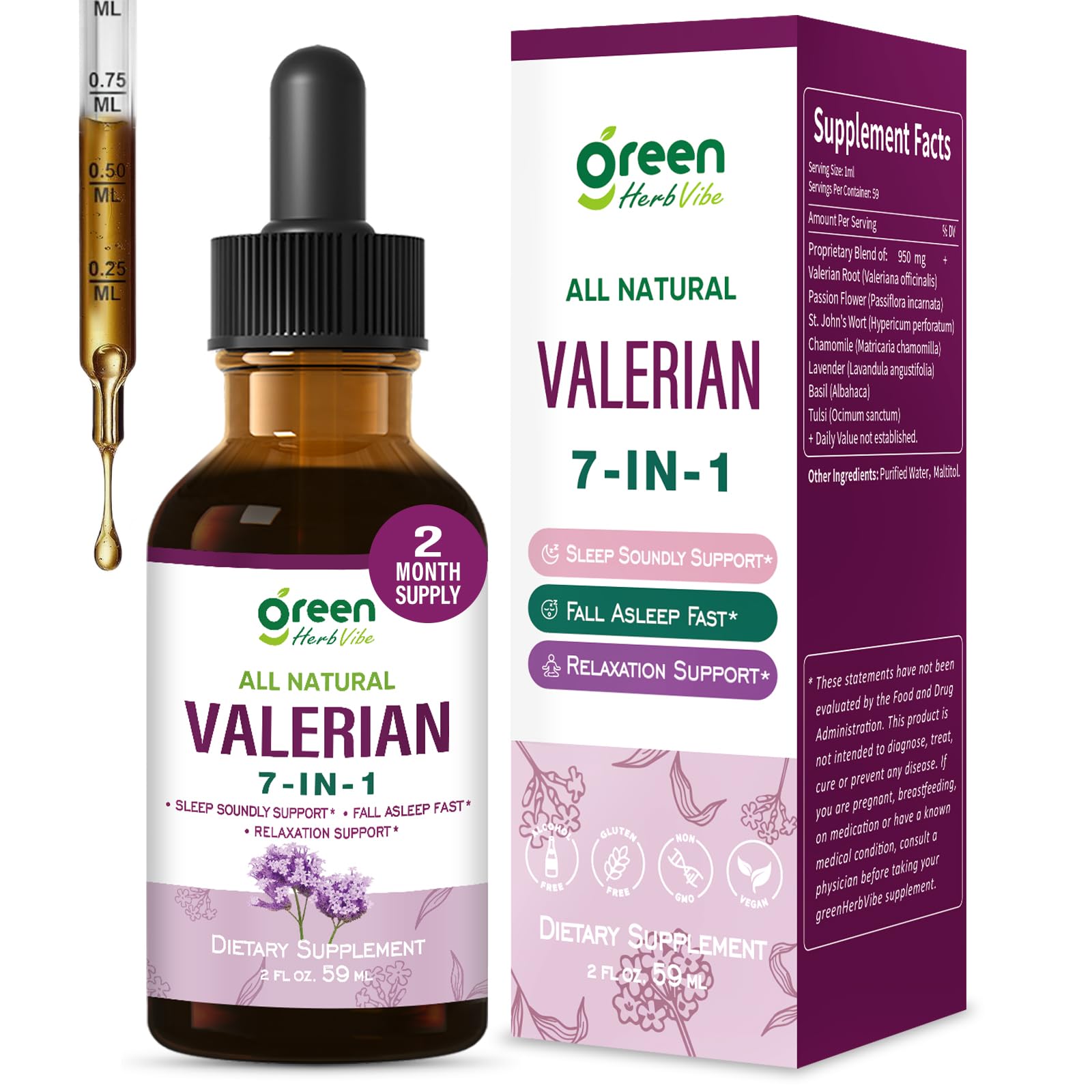 green Herb Vibe Herbal Sleep Drops 235g front view