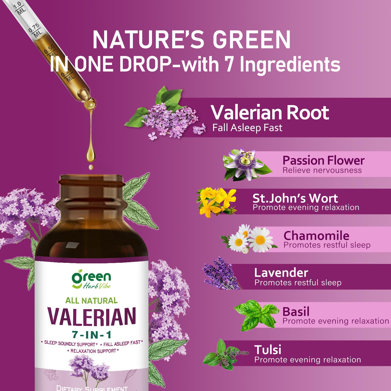 green Herb Vibe Herbal Sleep Drops 235g with dropper