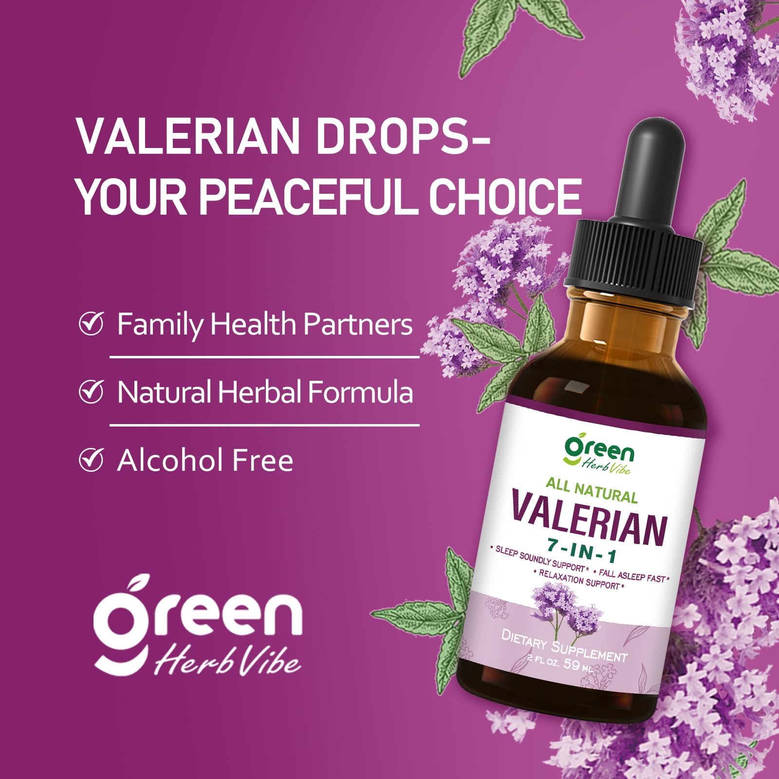 green Herb Vibe Herbal Sleep Drops 235g with herbal ingredients