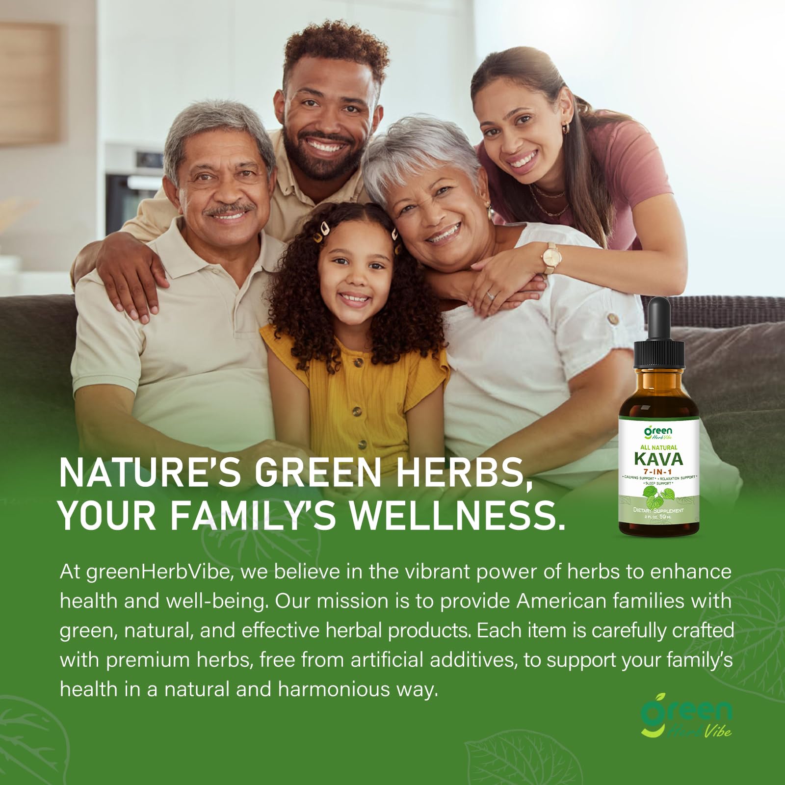 green Herb Vibe Kava Herbal Drops with natural herbs
