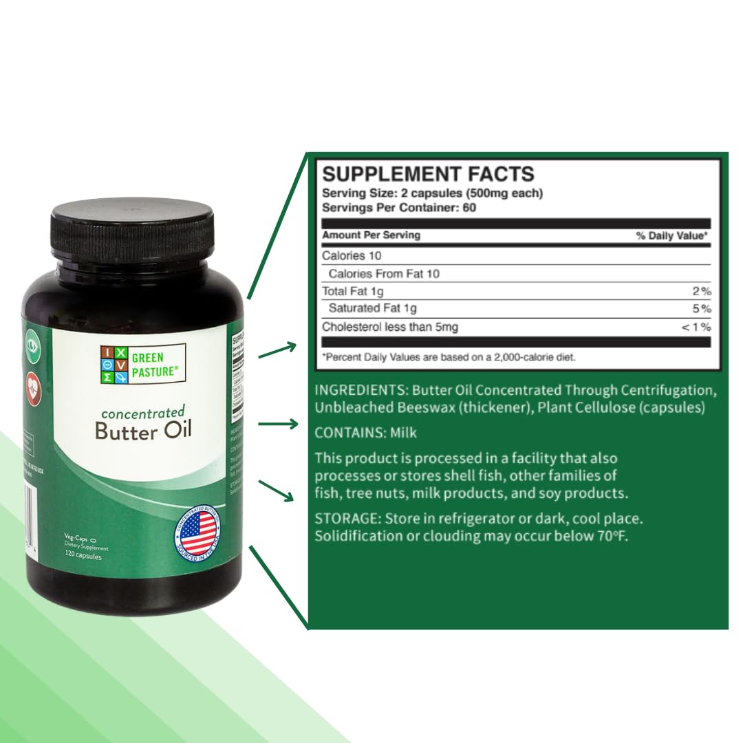 Green Pasture Concentrated Butter Oil 120 Capsules side view