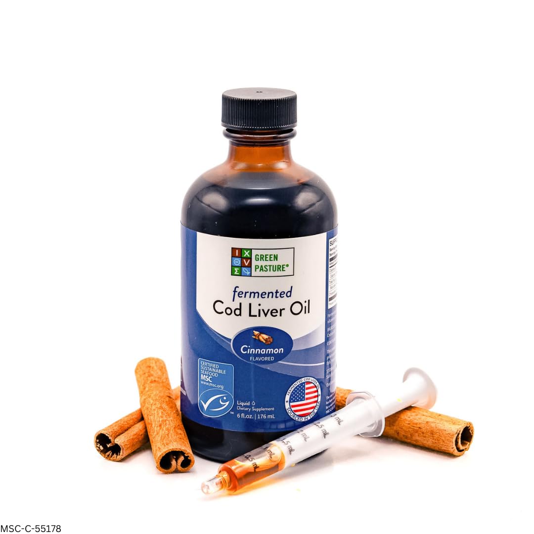 Green Pasture Fermented Cod Liver Oil 358g liquid side view