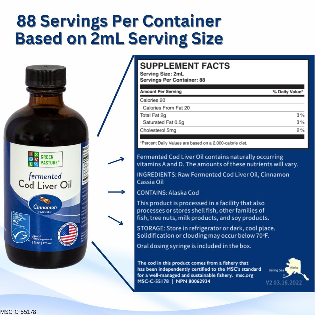 Green Pasture Fermented Cod Liver Oil 358g liquid with syringe