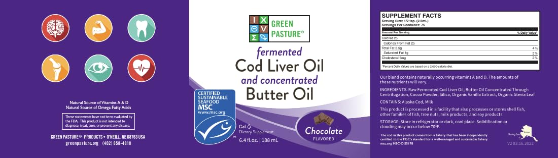 Green Pasture Fermented Cod Liver Oil with butter oil ingredients