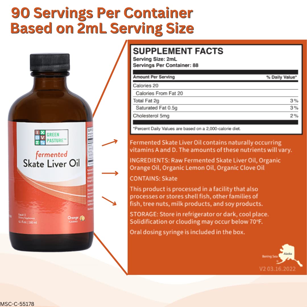 Green Pasture Fermented Skate Liver Oil 372g back view