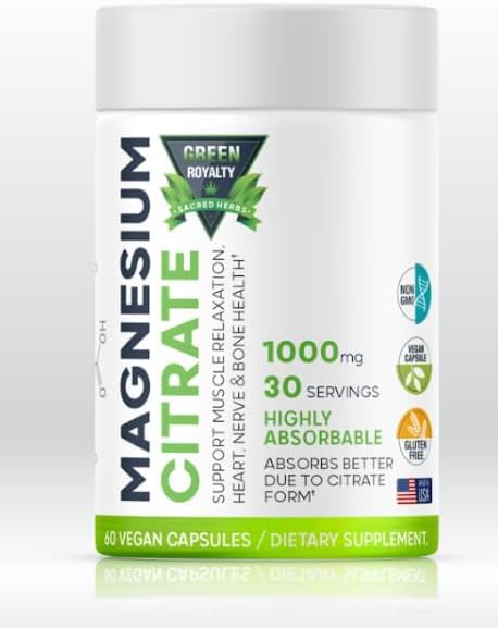 GREEN ROYALTY Magnesium capsules packaging and dosage information