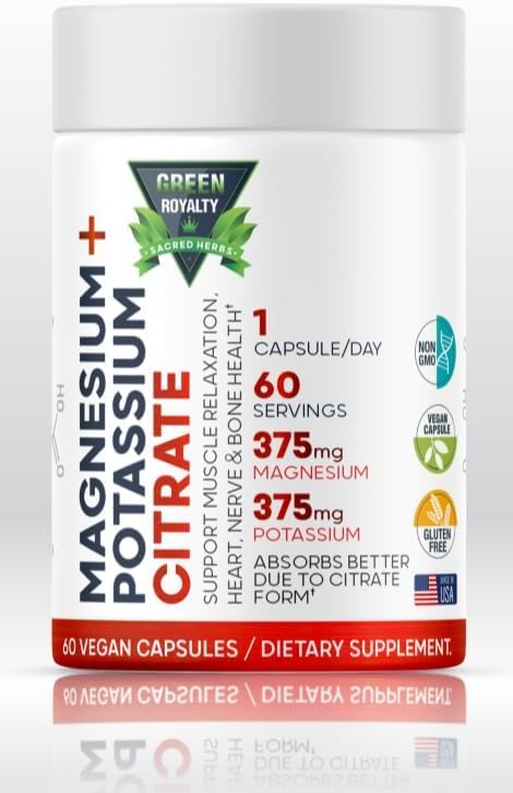 GREEN ROYALTY Magnesium Supplement 91g with a glass of water