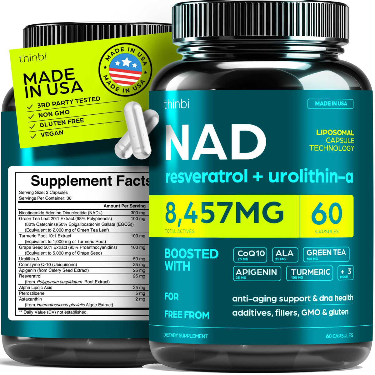 Green Tea Supplement with NAD+ and Urolithin A capsule bottle front view