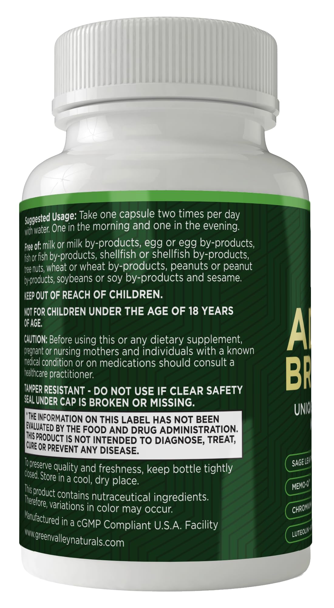 GREEN VALLEY NATURALS Brain Fog Reducer 50g side view