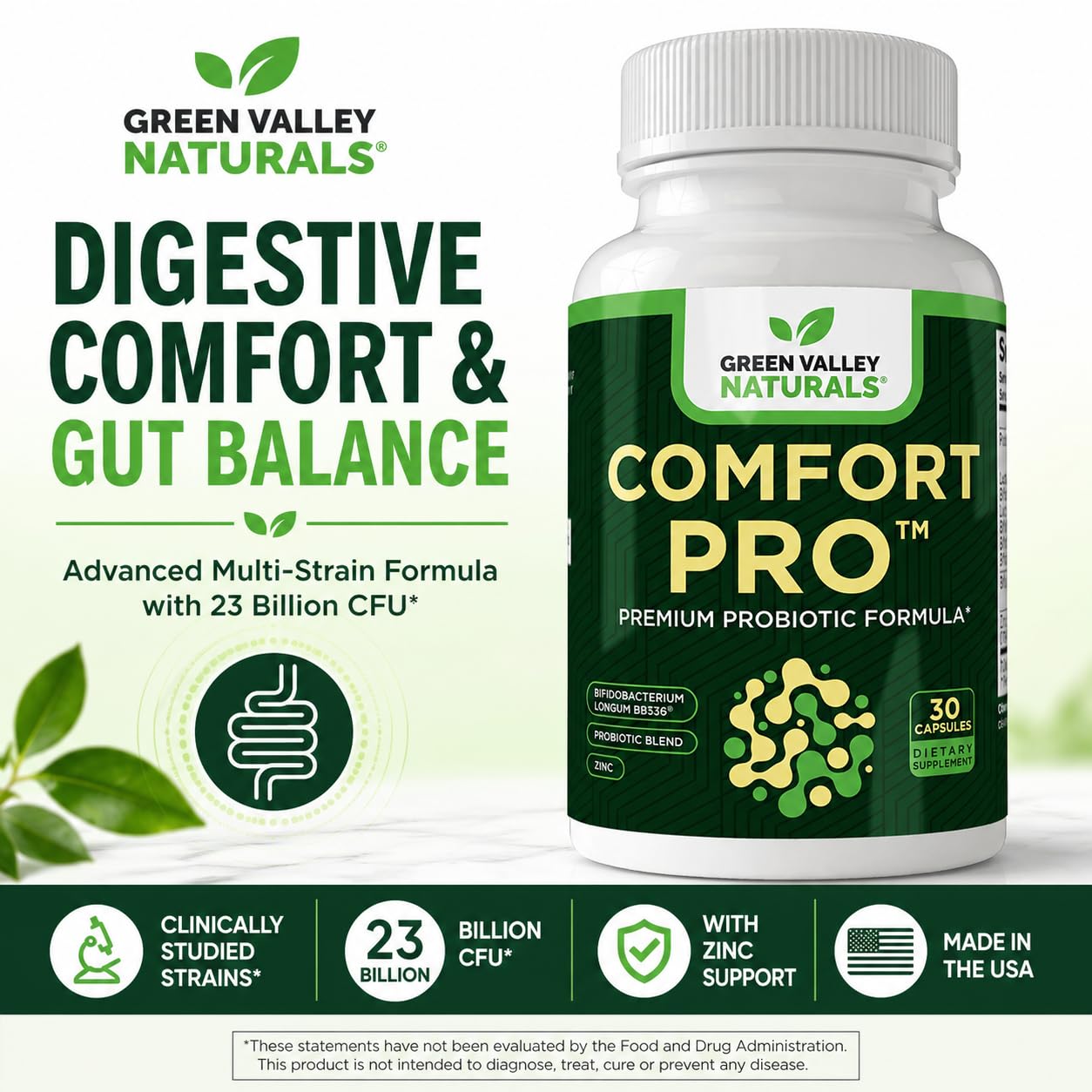 GREEN VALLEY NATURALS ComfortPro Probiotic Supplement back view