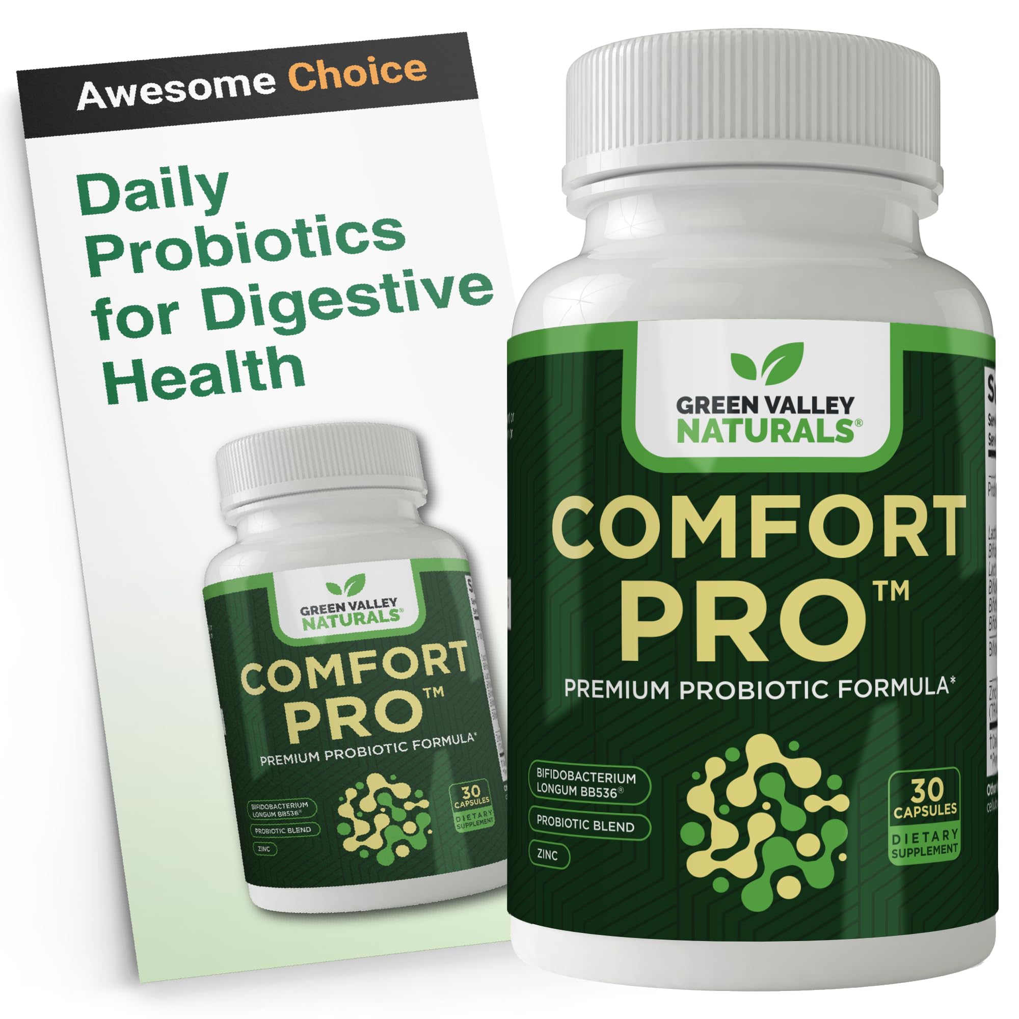 GREEN VALLEY NATURALS ComfortPro Probiotic Supplement front view
