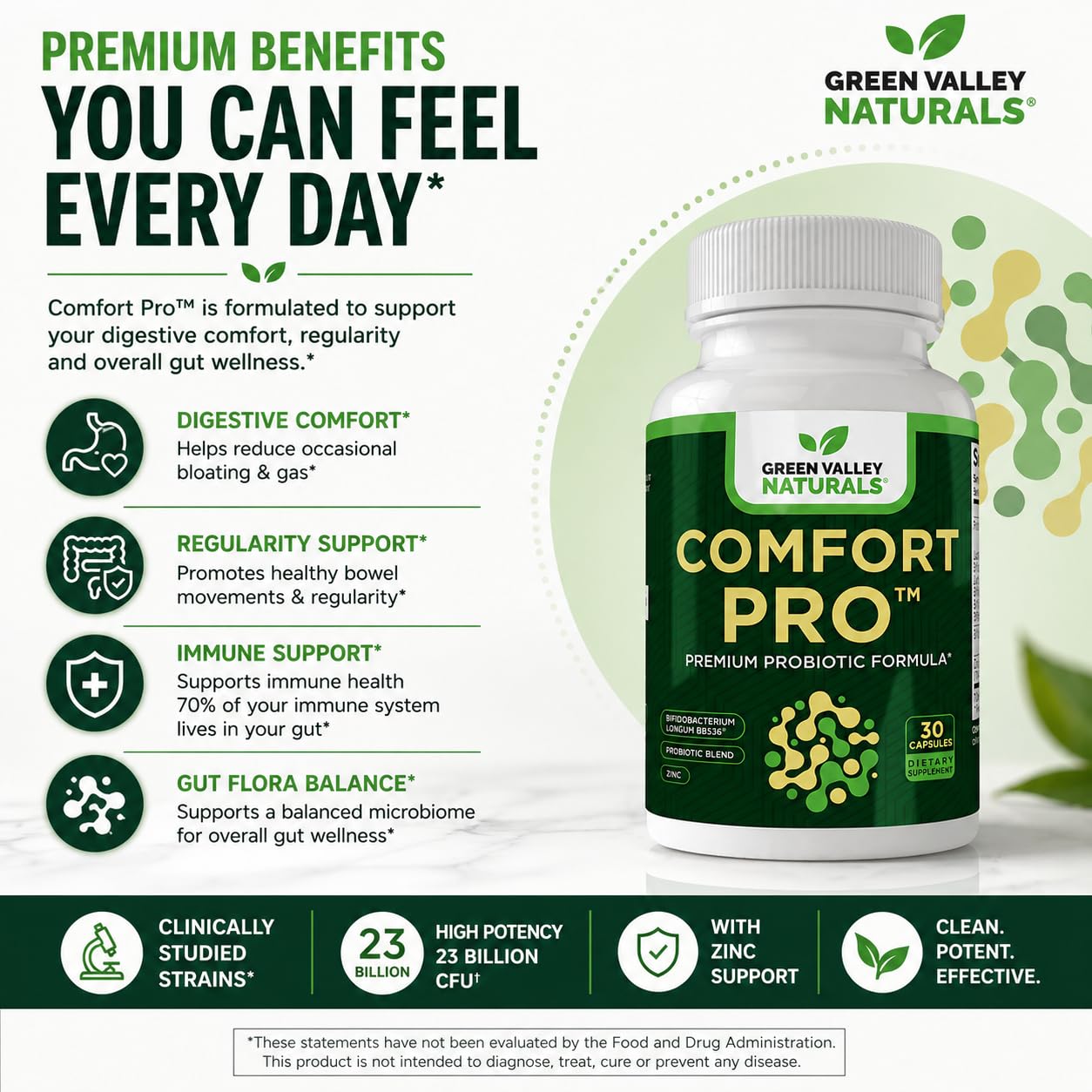 GREEN VALLEY NATURALS ComfortPro Probiotic Supplement packaging