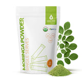 Green Virgin Products Moringa Powder box front view with 30 sachets