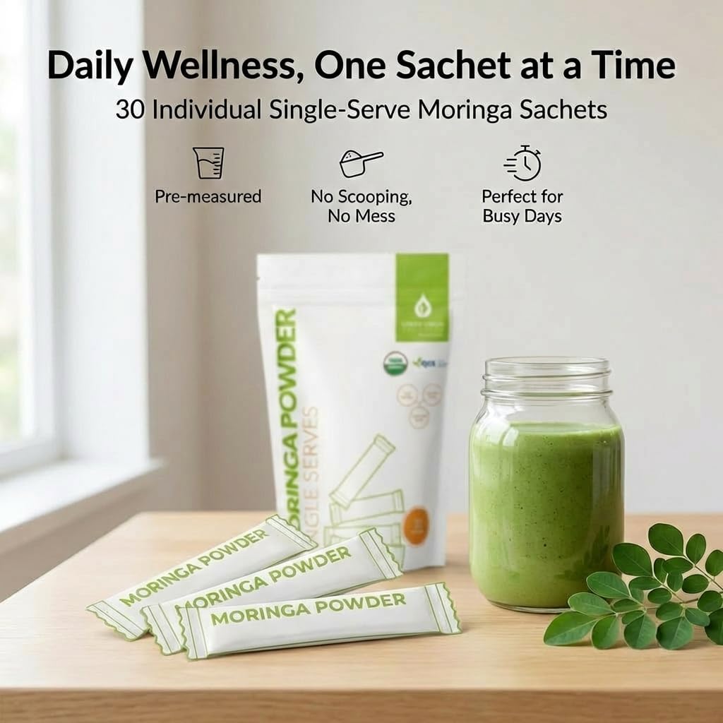 Green Virgin Products Moringa Powder individual sachet front view