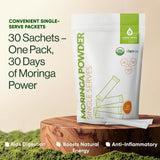 Green Virgin Products Moringa Powder sachet in a travel bag