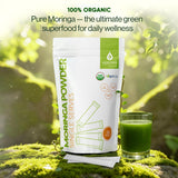 Green Virgin Products Moringa Powder sachet mixed in a glass of water