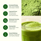 Green Virgin Products Moringa Powder sachets displayed on a wooden table