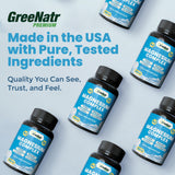 GreeNatr 4-in-1 Magnesium Blend capsules on a wooden table