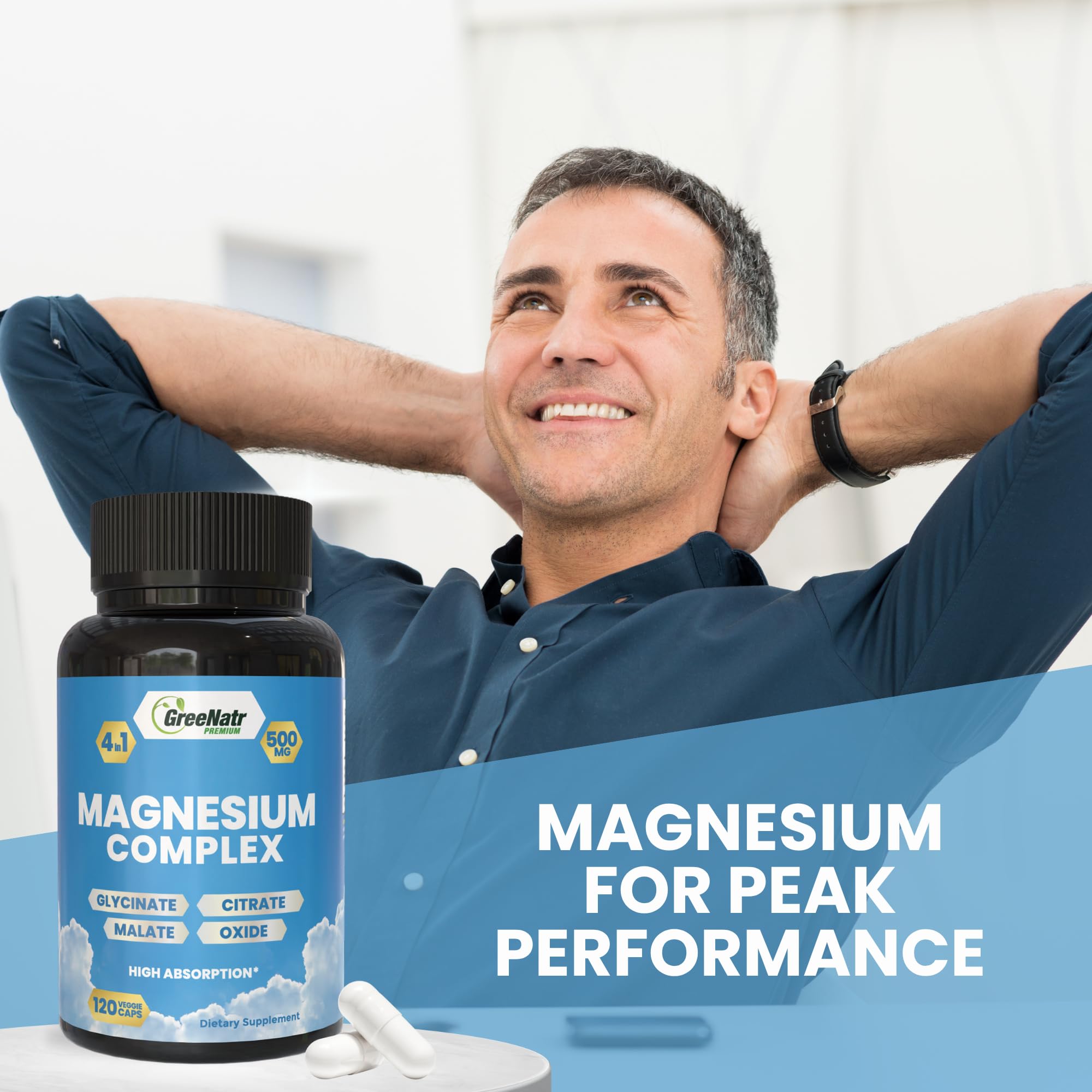 GreeNatr 4-in-1 Magnesium Blend packaging on a kitchen counter