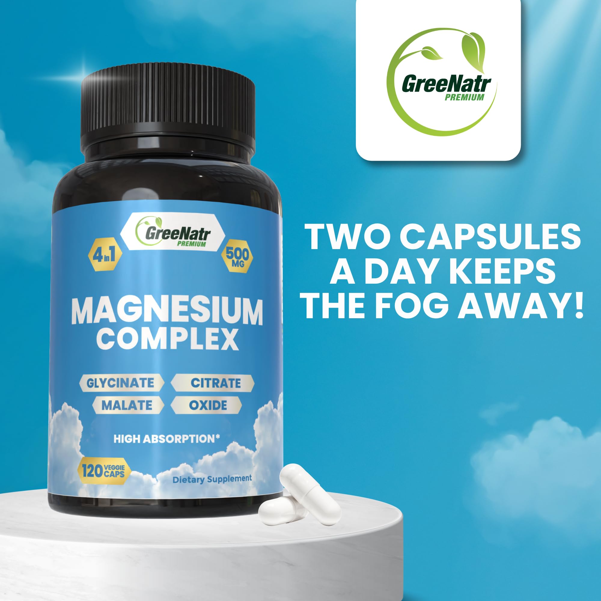 GreeNatr 4-in-1 Magnesium Blend with a glass of water