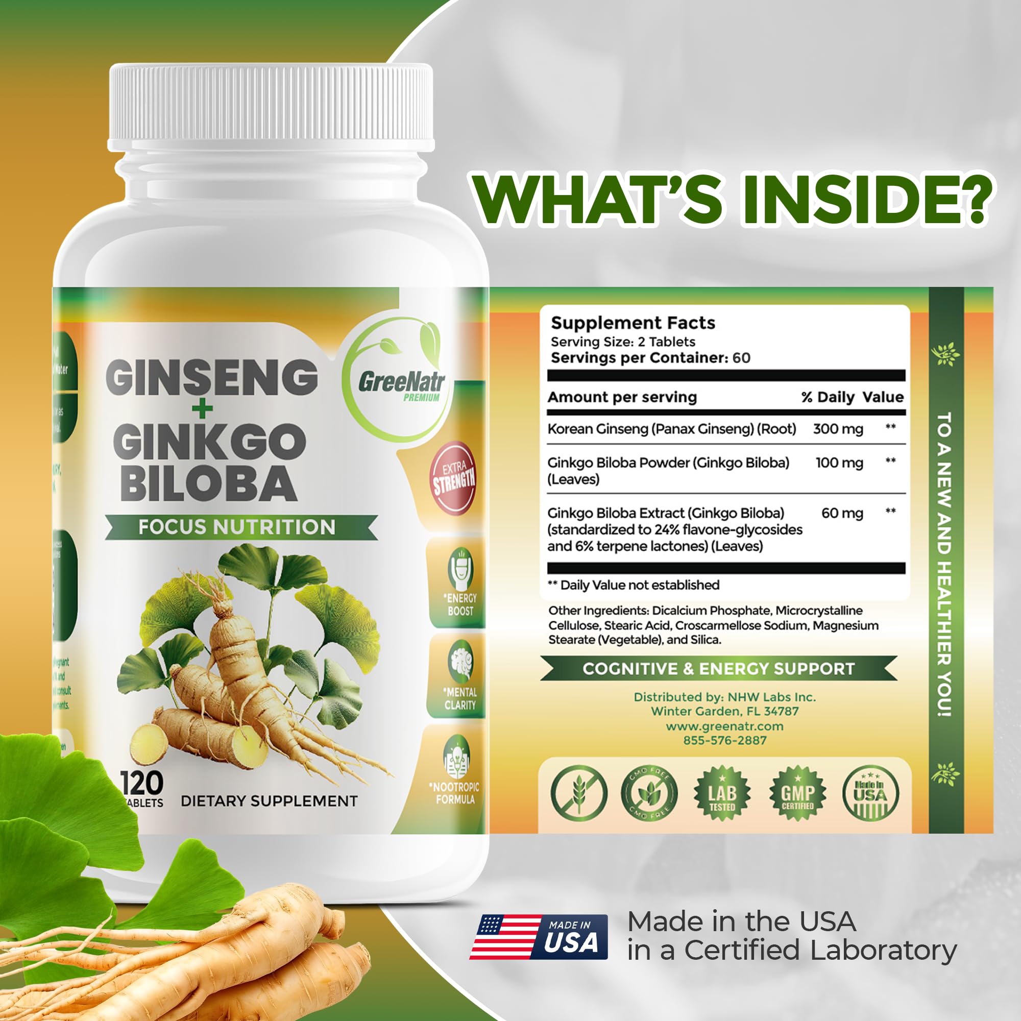 GreeNatr Ginkgo Biloba & Korean Red Ginseng supplement dosage instructions