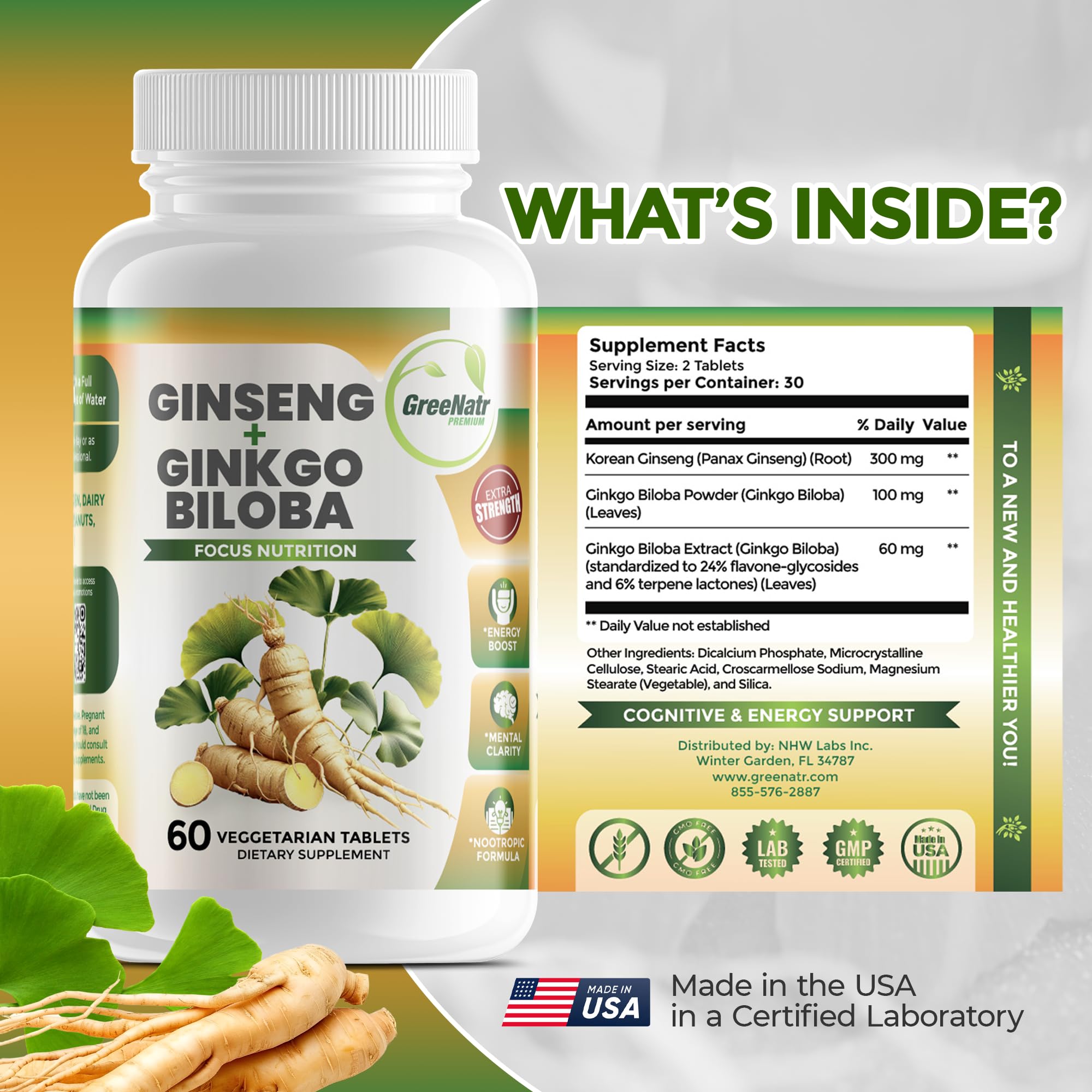 GreeNatr Ginseng Supplement bottle with a measuring spoon