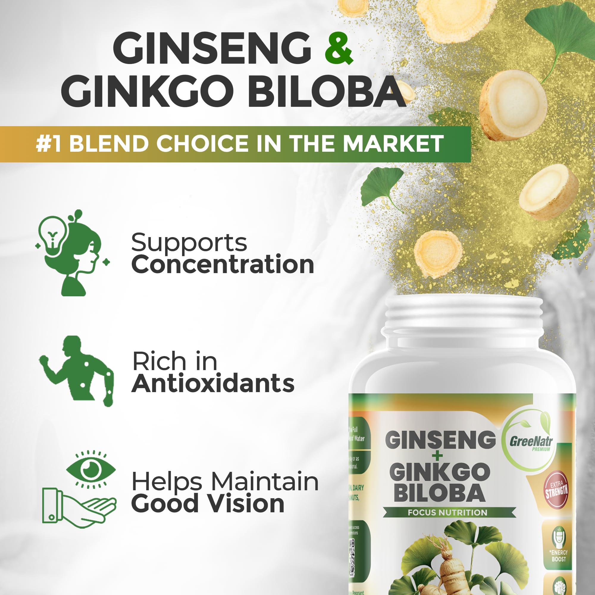 GreeNatr Ginseng Supplement side view of bottle